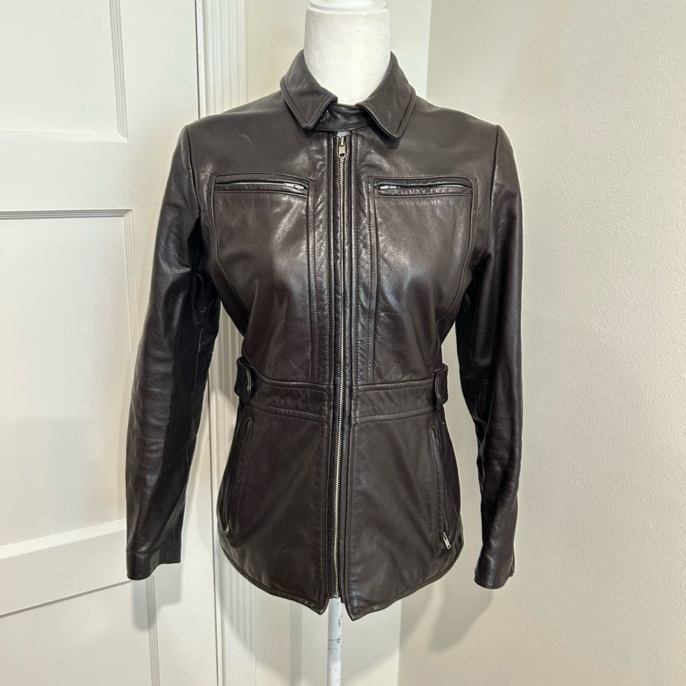 Banana Republic Women's Dark Brown Fitted Moto Leather Jacket Size XS